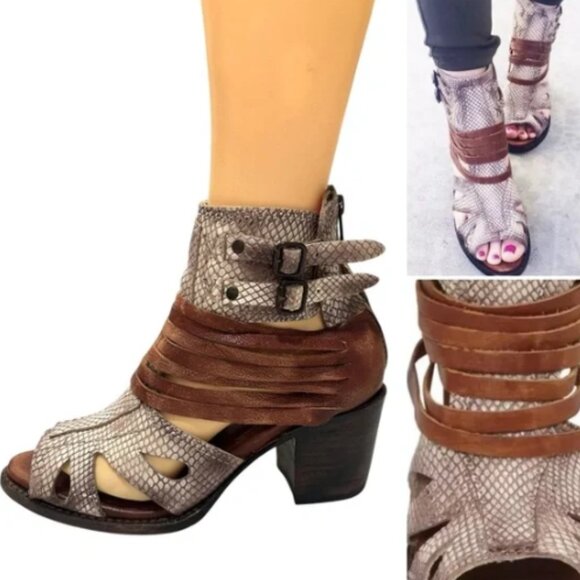 Freebird by Steven Shoes - FREEBIRD by Steven Sz 9 "Nest" Strappy Sandal Ankle Boots Reptile/Suede Leather